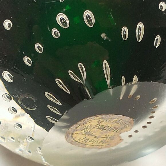 Vintage Control Bubbles Round Pacific Japan Paperweight Clear Green 2.75" - Picture 5 of 10